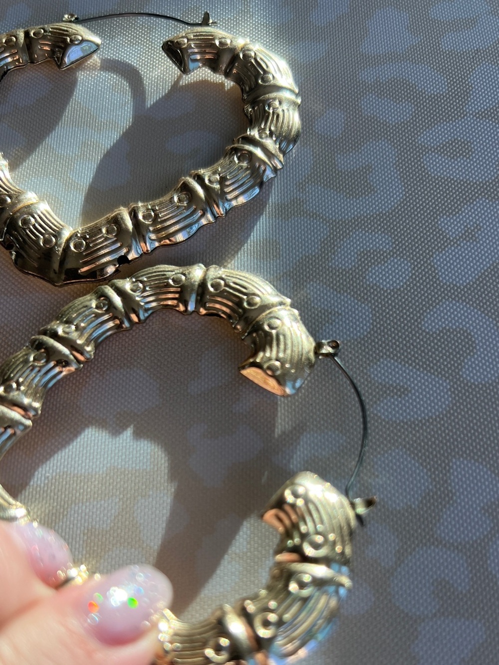 Gold Textured Bamboo-Style Hoop Earrings - Women Jewelry - Picture 8 of 11